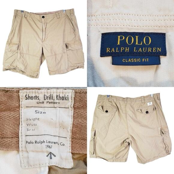 Polo Ralph Lauren Cargo Shorts Men's Size 42 Drill Khaki Tan Fatigue 10" Inseam - Picture 1 of 11